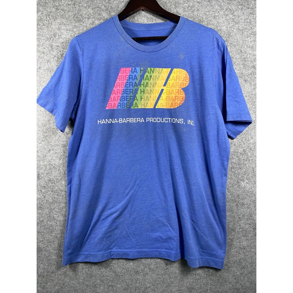 Hanna-Barbera Productions Vintage Rainbow Logo Blue Graphic T-Shirt Mens L